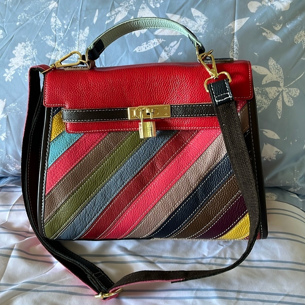 CHAOS by Elsie Rainbow Color Leather Satchel